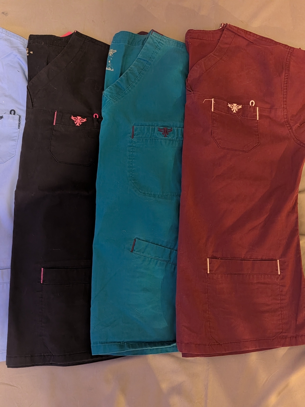 Women's Colorblock Medical Scrub Tops - Black, Teal, Burgundy